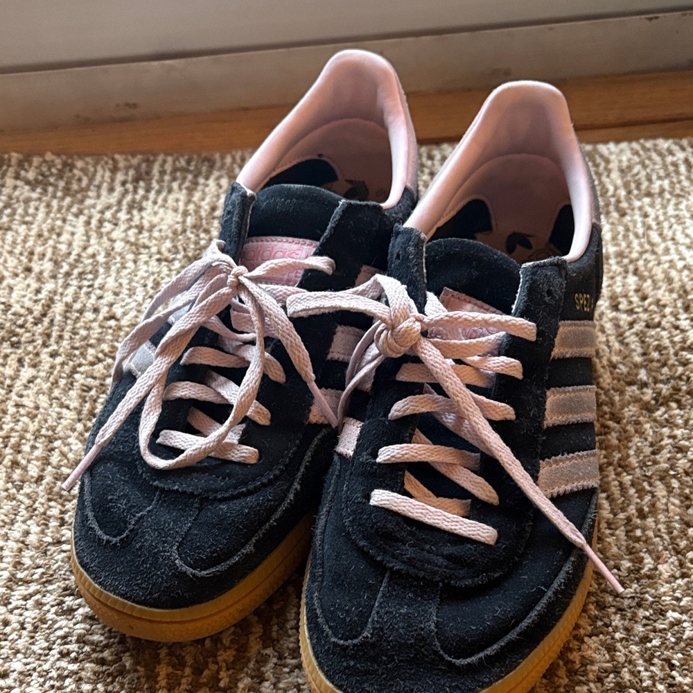 Adidas Black and Pink Suede Sneakers